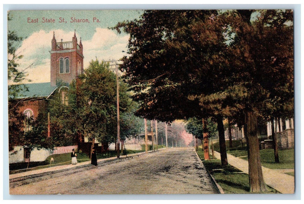 View Of East State Street Tree-lined Sharon Pennsylvania PA Vintage Postcard