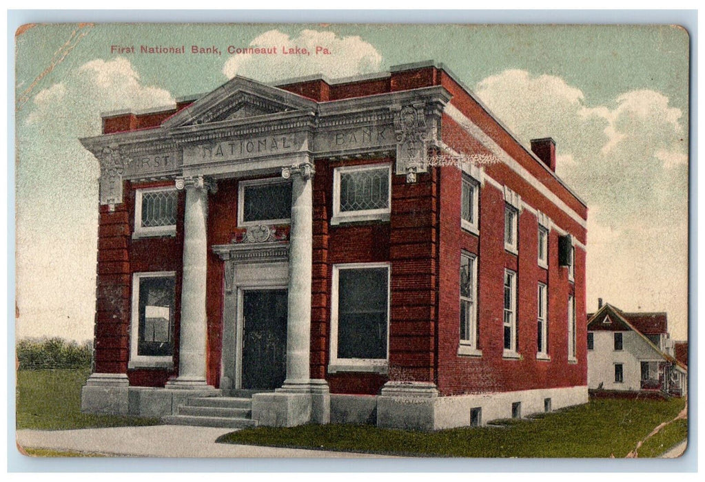 1909 First National Bank Exterior Scene Conneaut Pennsylvania PA Postcard