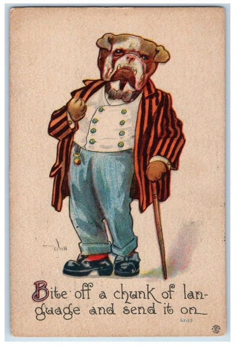 1915  Anthropomorphic Bull Dog Bite Of Chunk Campbellsburg KY Wall Postcard