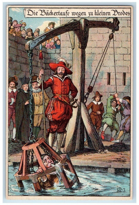 c1910's Bakers Baptism Morbid Humor Execution Posted Antique Postcard