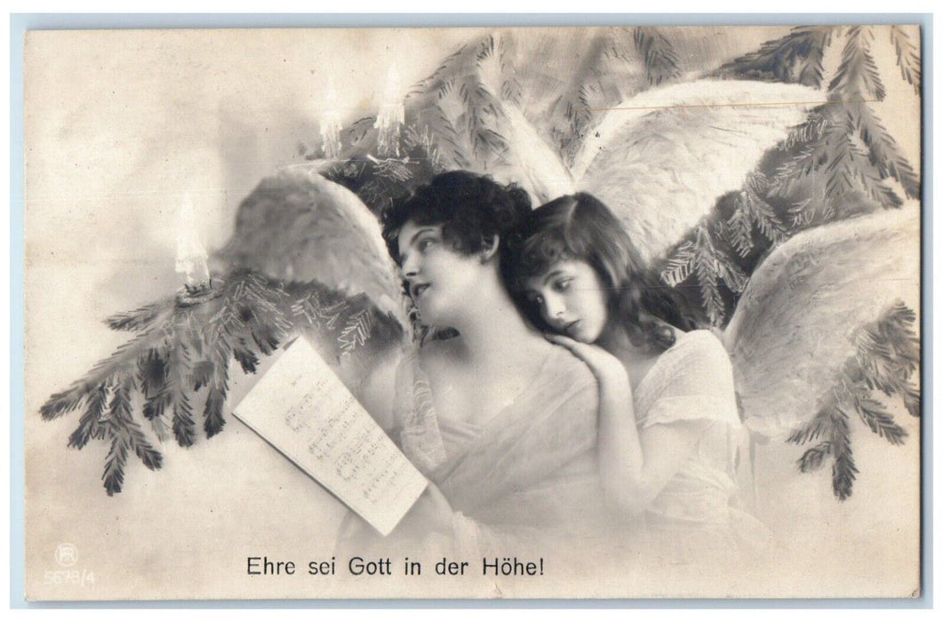 c1910's Christmas Pine Leaf Candles Light Girls Carol Posted Antique Postcard