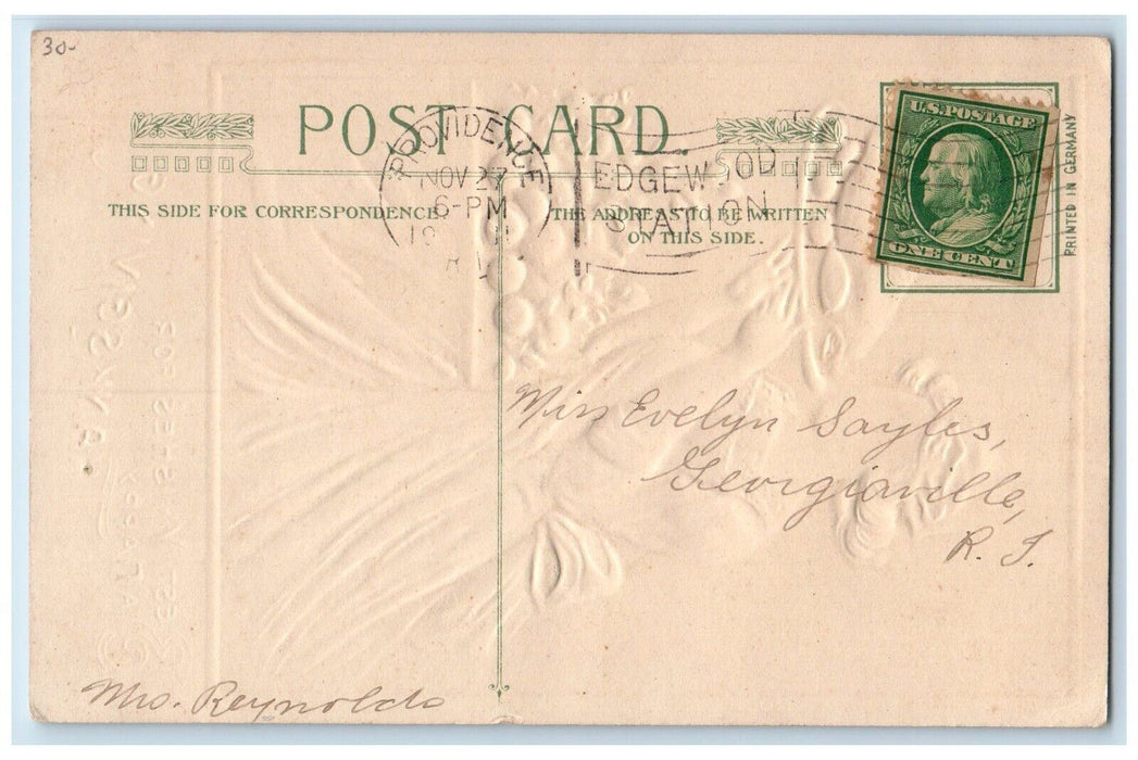 1911 Thanksgiving Girl Maid Turkey John Winsch Artist Signed Embossed Postcard