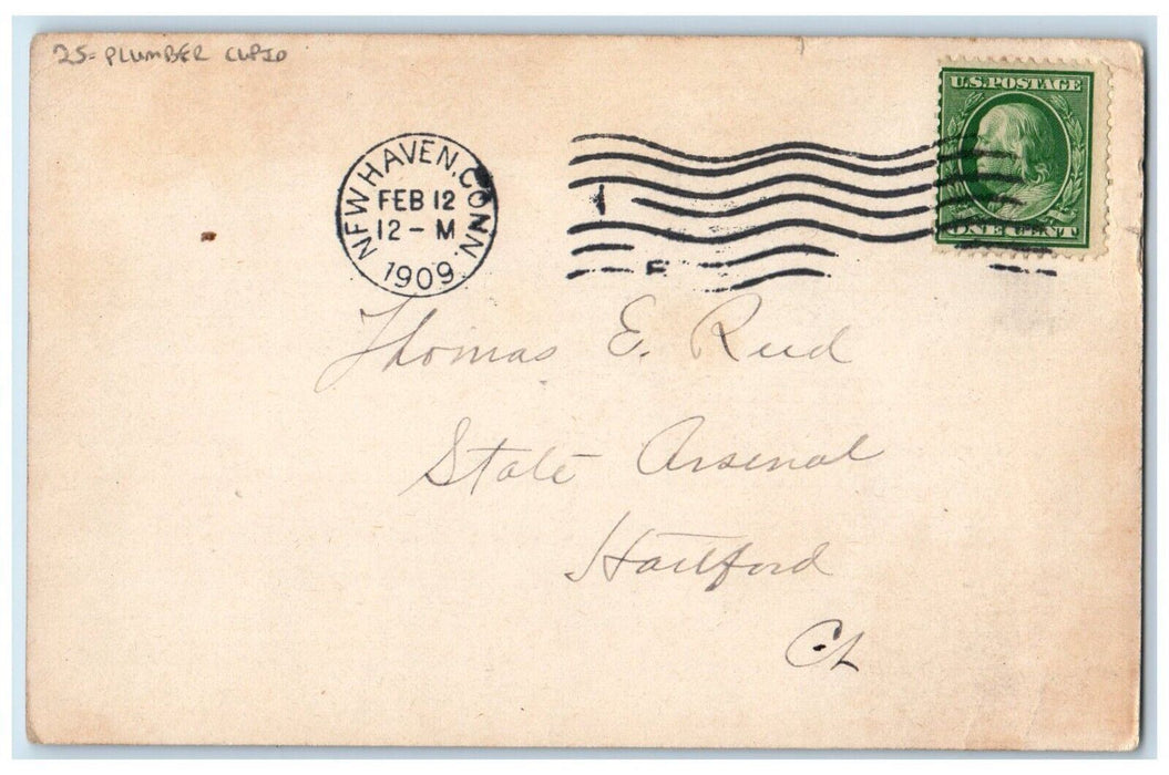 1909 Plumber Cupid New Haven Connecticut CT Tuck's Posted Antique Postcard