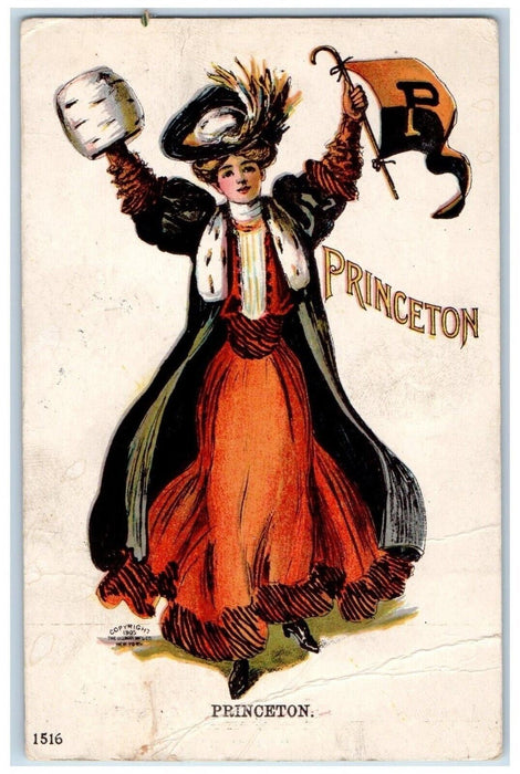 1910 Princeton College Girls Handwarmer Pennant Embossed Lakemont NY Postcard