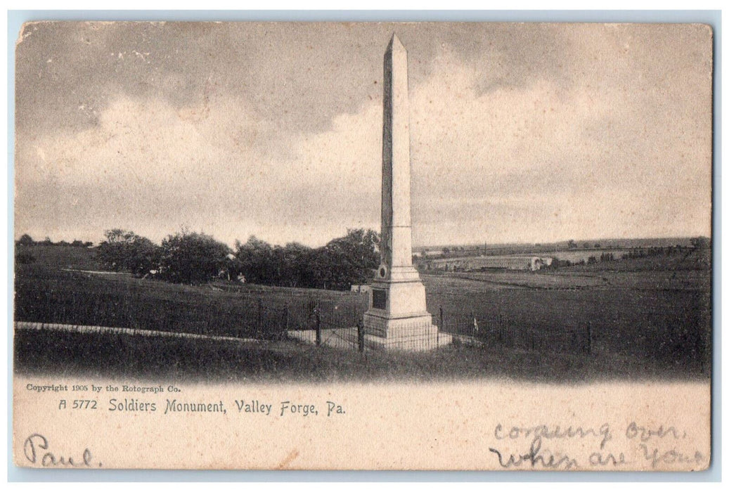1905 View Of Soldiers Monument Valley Forge Pennsylvania PA Antique Postcard
