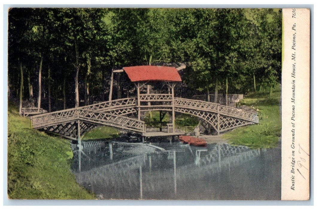 Rustic Bridge on Grounds Pocono Mountain House Pennsylvania PA Vintage Postcard