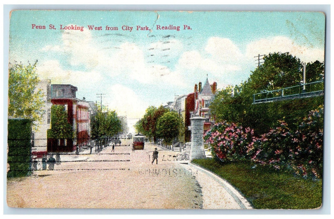 1911 Penn Street Looking West From City Park Reading Pennsylvania PA Postcard