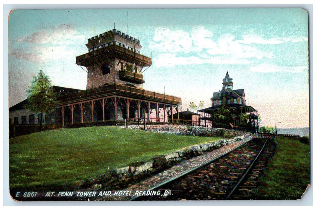 View Of Mt. Penn Tower And Hotel Reading Pennsylvania PA Vintage Postcard