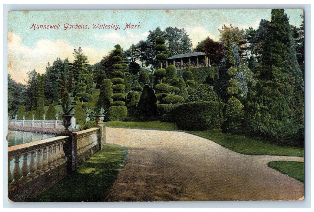 1908 View Of Hunnelwell Garden Wellesley Massachusetts MA Antique Postcard