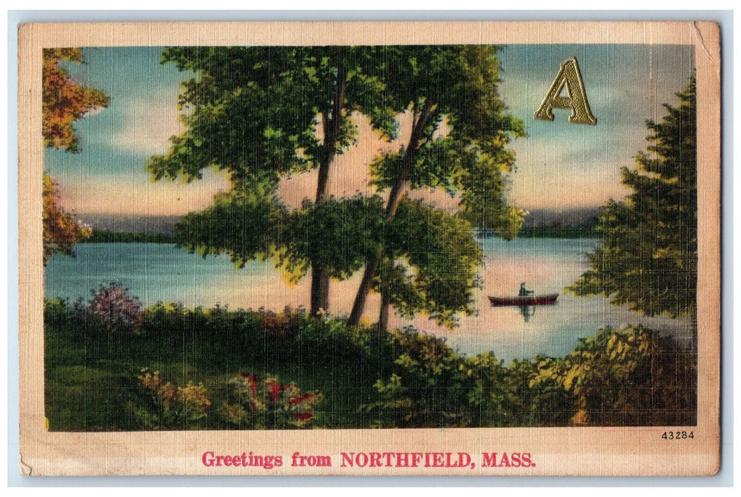 1944 Greetings From Northfield Massachusetts MA, Nature Lake Scene Postcard