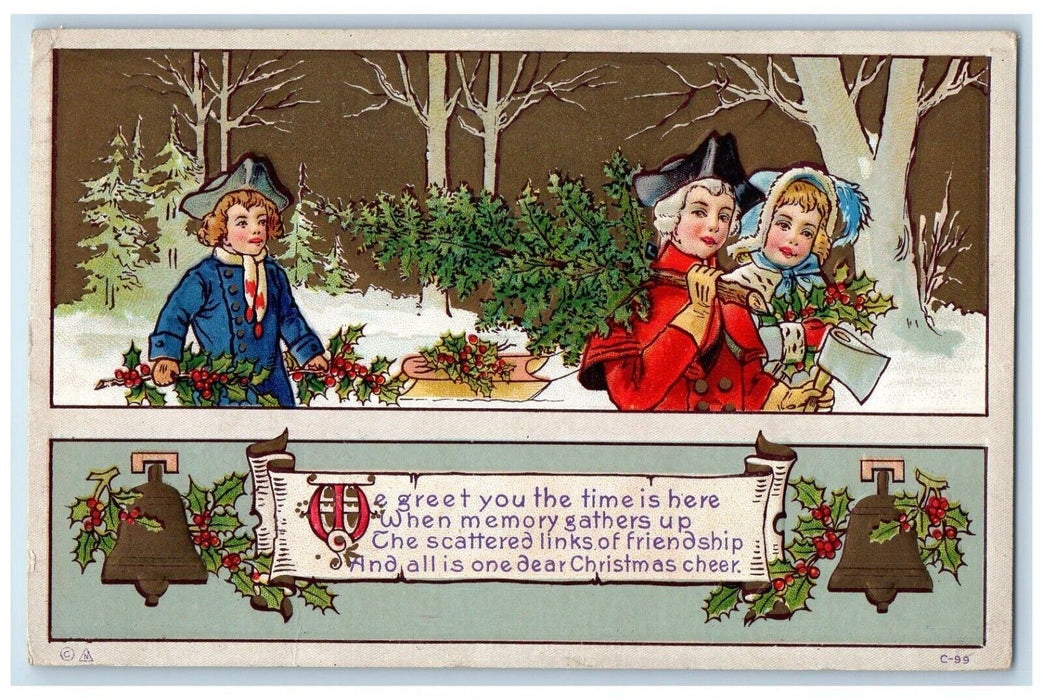 1914 Colonial Christmas Message Berries Bells Buffalo New York NY Postcard