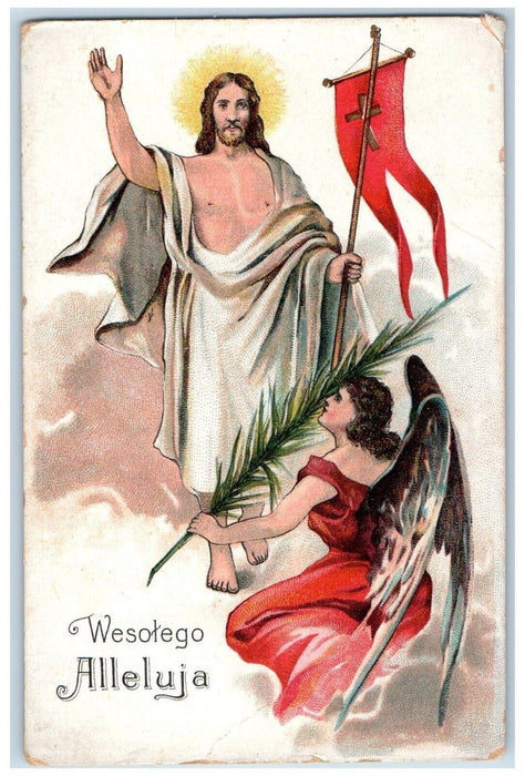 c1910's Easter Jesus Palm Leaf Angel Religious Unposted Antique Postcard