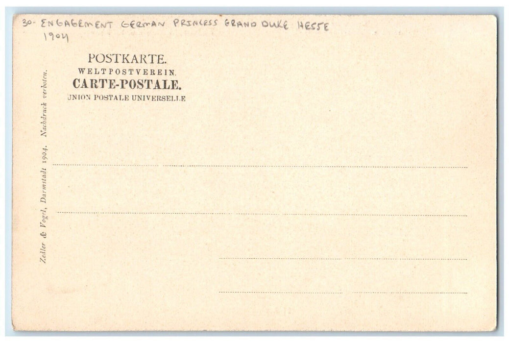 1904 Engagement German Princess Grand Duke Hesse Eleonore Ernst Ludwig Postcard