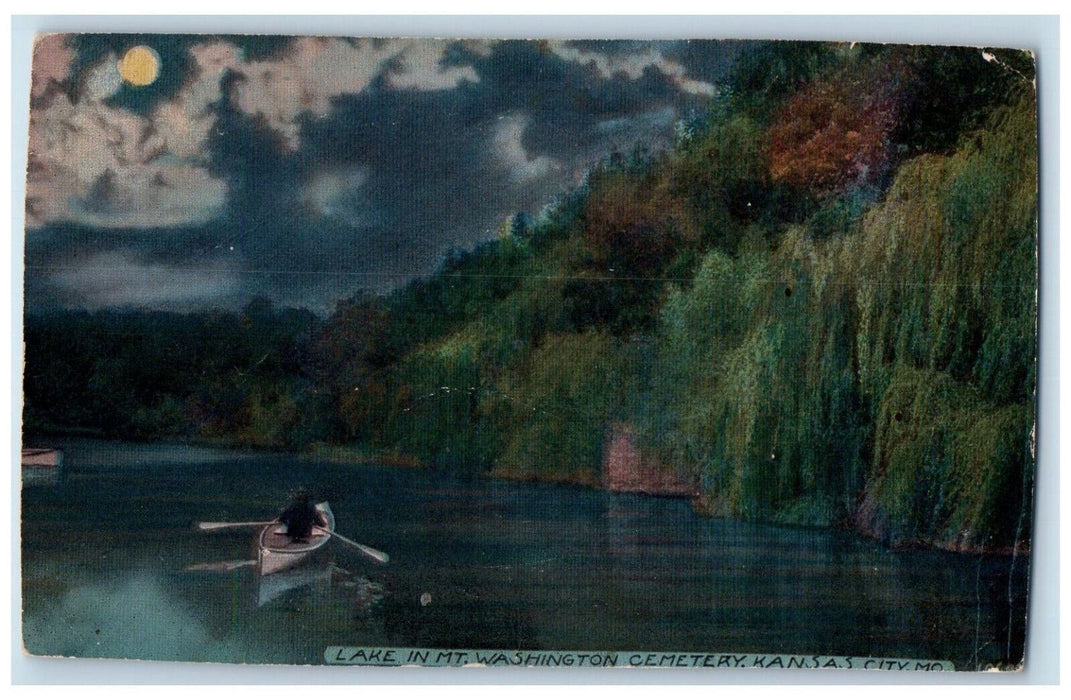 1913 Lake in Mt. Washington Cemetery Kansas City Missouri MO Antique Postcard