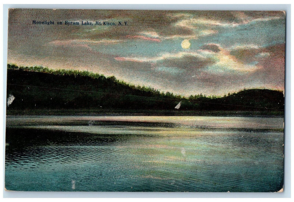 1911 Moonlight on Byram Lake Mount Kisoo New York NY Antique Postcard