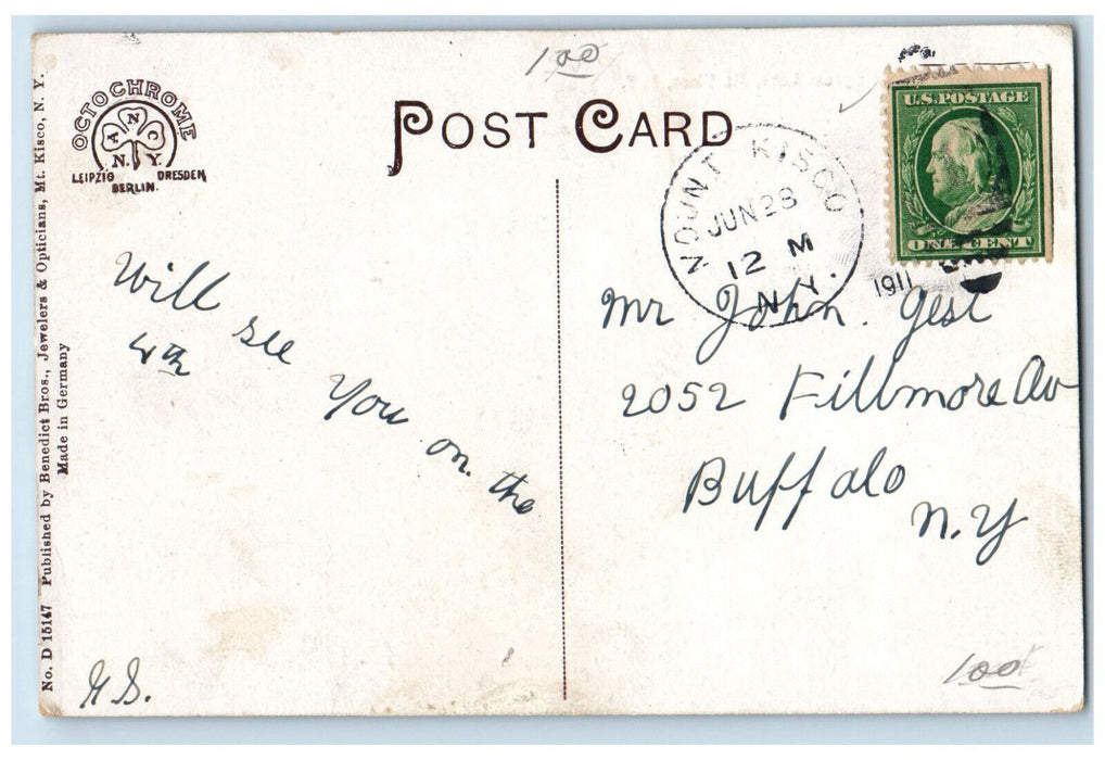 1911 Moonlight on Byram Lake Mount Kisoo New York NY Antique Postcard