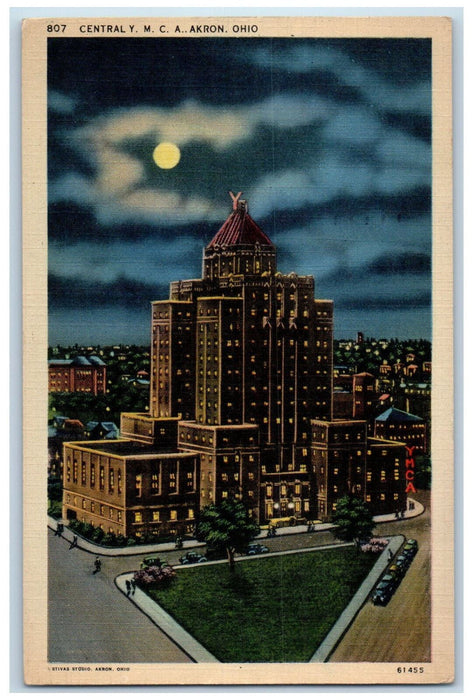 1941 Moonlight at Central Y.M.C.A. Akron Ohio OH Vintage Posted Postcard