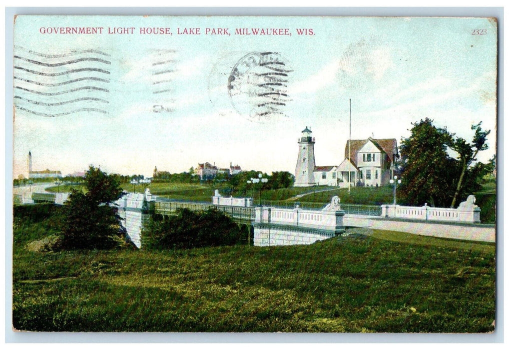 1910 Government Light House Lake Park Milwaukee Wisconsin WI Postcard