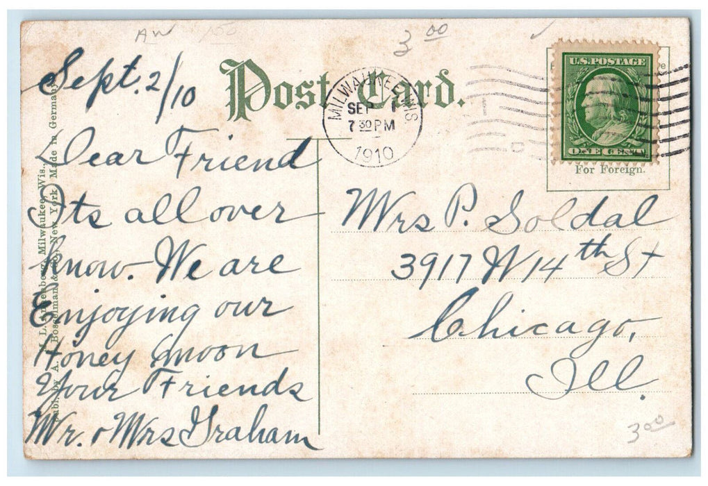 1910 Government Light House Lake Park Milwaukee Wisconsin WI Postcard