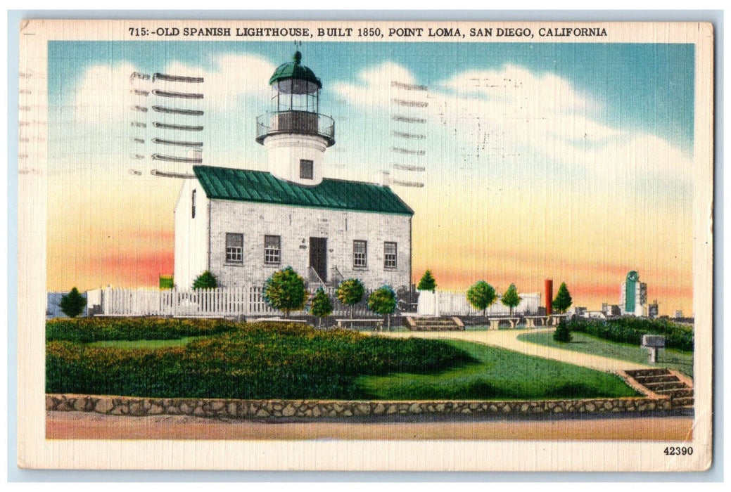 1952 The Old Spanish Lighthouse on Point Loma San Diego California CA Postcard