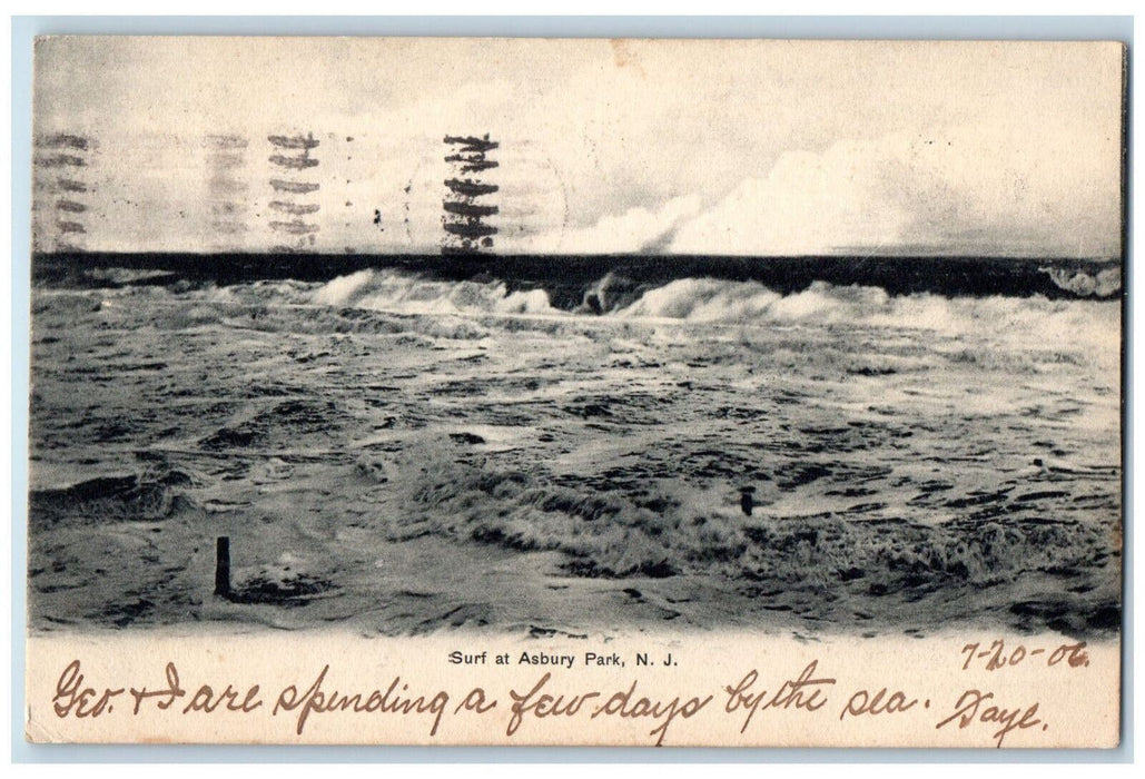 1906 Surf at Asbury New Jersey NJ Posted Antique Excelsior Postcard