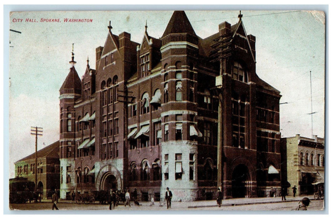 1908 City Hall Spokane Washington WA Lind WA Antique Posted Postcard