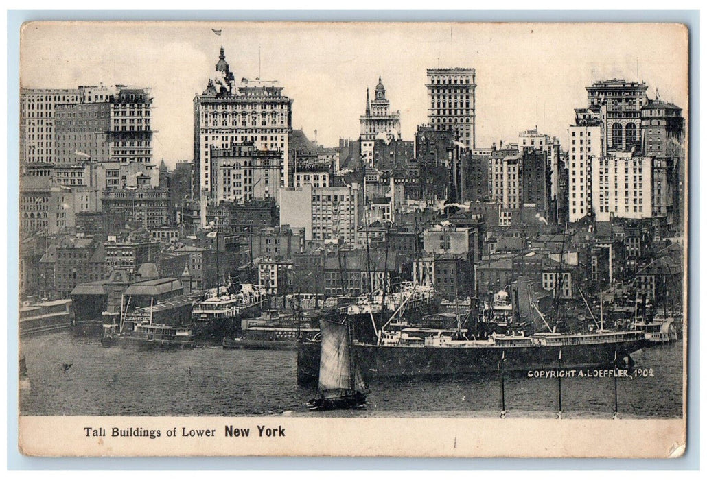 1902 Sailboat Tall Buildings of Lower New York City New York NY Postcard