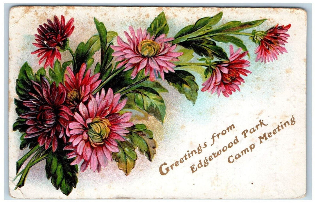 1910 Greetings from Edgewood Park Camp Meeting Flowers Embossed Postcard