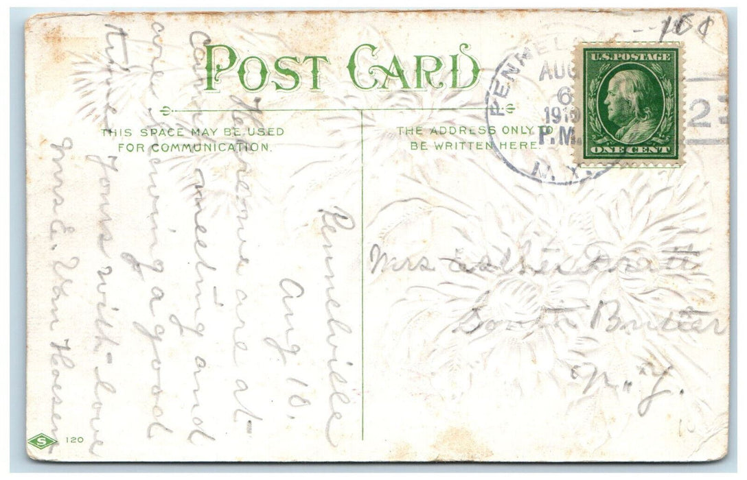 1910 Greetings from Edgewood Park Camp Meeting Flowers Embossed Postcard