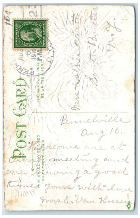 1910 Greetings from Edgewood Park Camp Meeting Flowers Embossed Postcard