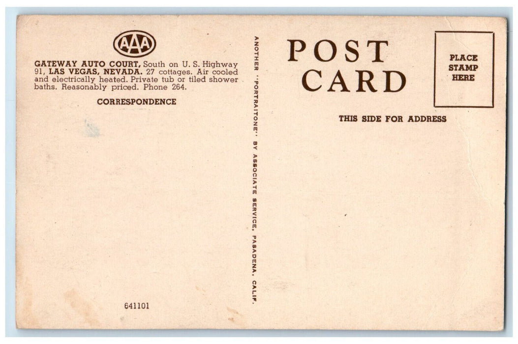 c1910 Gateway Auto Court Las Vegas Nevada NV Antique Unposted Postcard