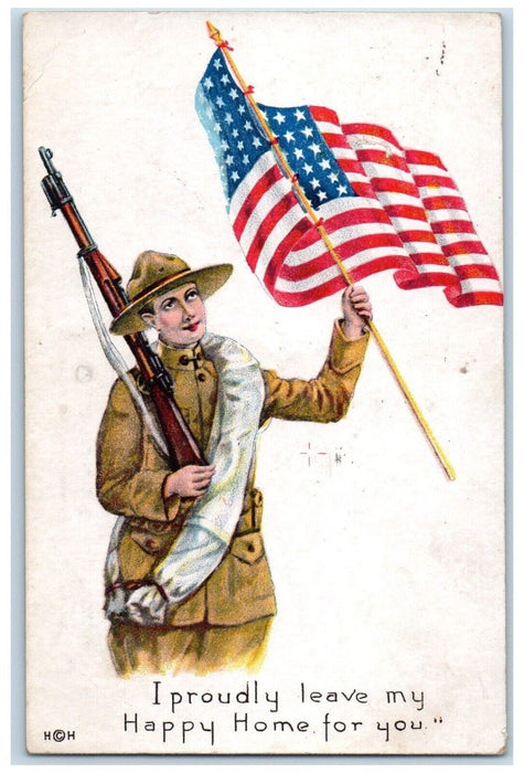 1917 WWI Camp Army Military Soldier Flag Atlantic City New Jersey NJ Postcard