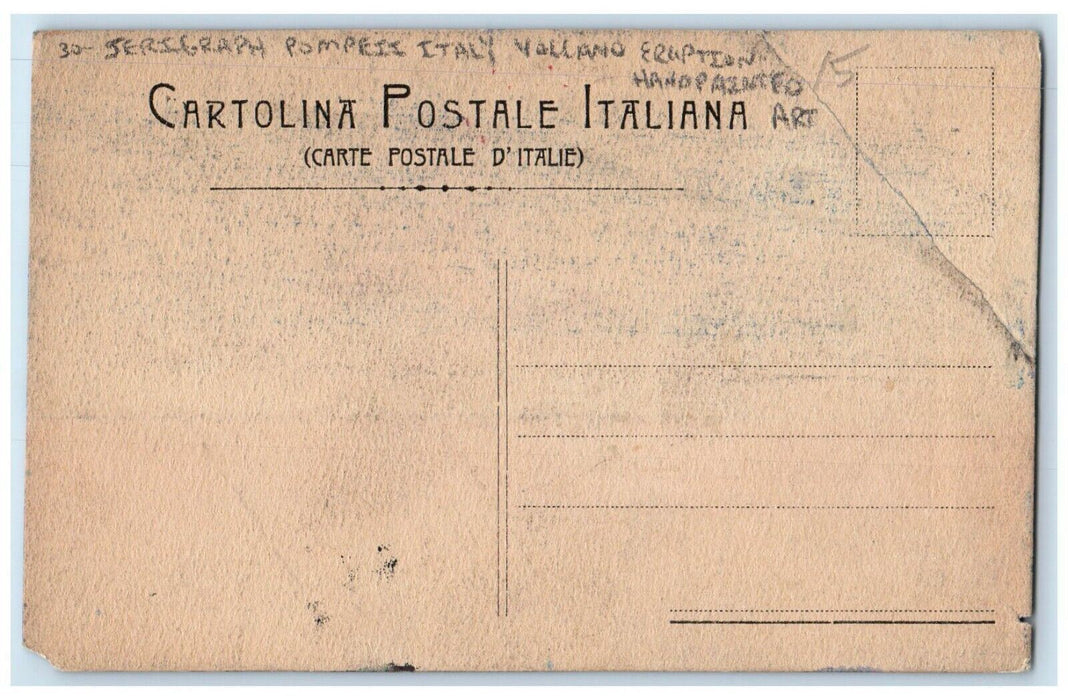 c1910's Serigraph Pompeii Italy Volcano Eruption Canoeing Handpainted Postcard