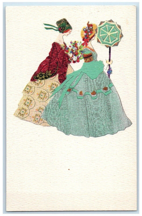 c1910's Womens Dress Gown Fashion Art Flowers Austria Unposted Antique Postcard