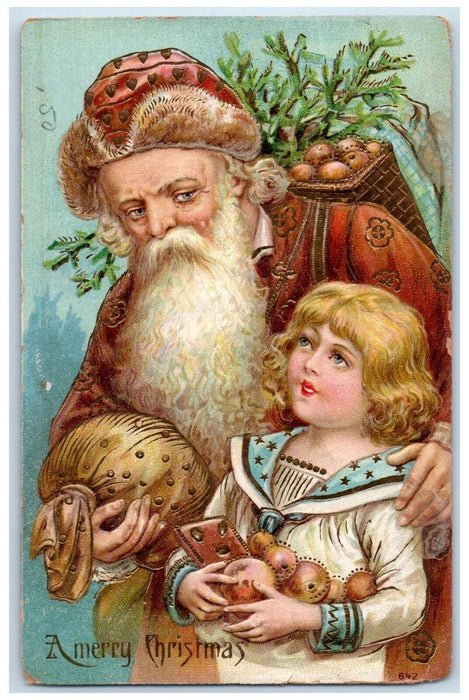 1906 Christmas Santa Claus Brown Robe Old World Gordon Pennsylvania PA Postcard