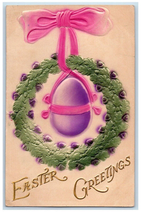 c1910's Easter Greetings Egg Whreat Nuts Airbrushed Embossed Antique Postcard