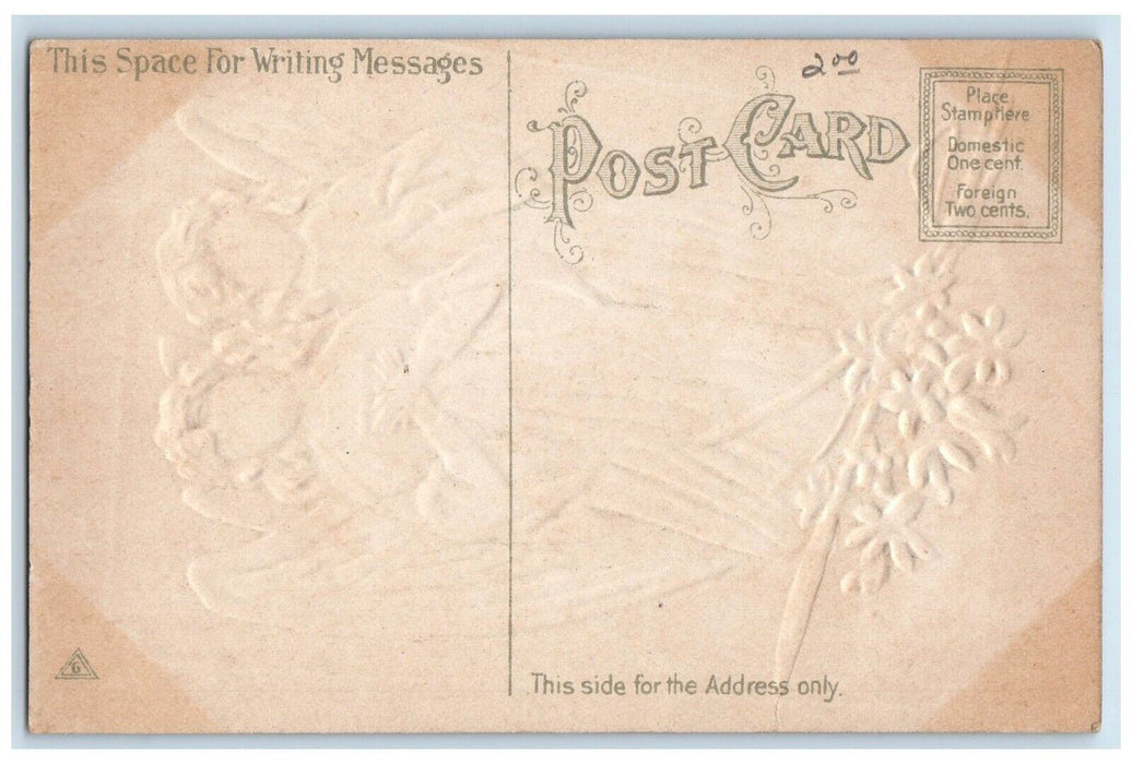 c1910's Easter Greetings Holly Angels Pansies Embossed Unposted Antique Postcard