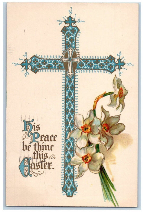 1909 Easter Holly Cross White Lily Flowers Buffalo New York NY Antique Postcard