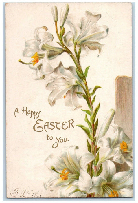1907 Happy Easter White Lily Flowers Norwood New York NY Posted Antique Postcard