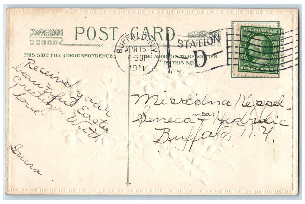 1911 Happy Easter White Flowers John Wisnch Artist Signed Buffalo NY Postcard