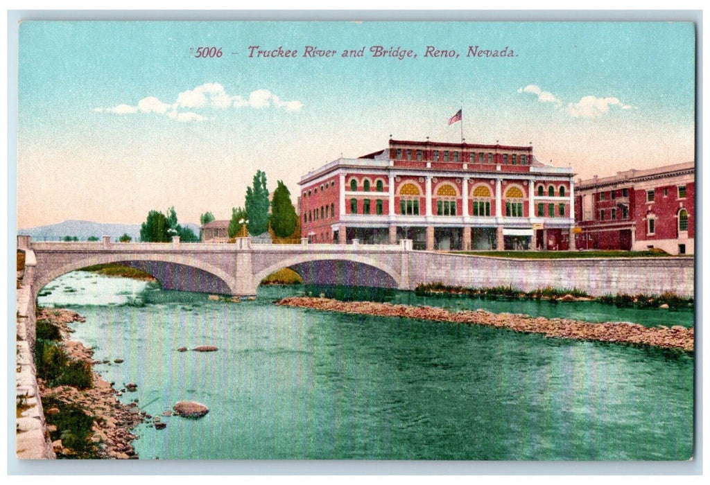 c1910 Truckee River and Bridge Reno Nevada NV Antique Unposted Postcard