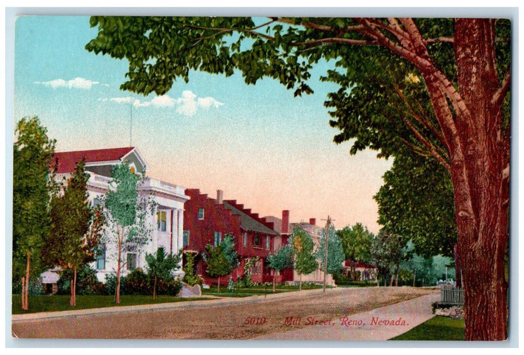 c1910 Mill Street Reno Nevada NV Antique Unposted Edward Mitchell Postcard