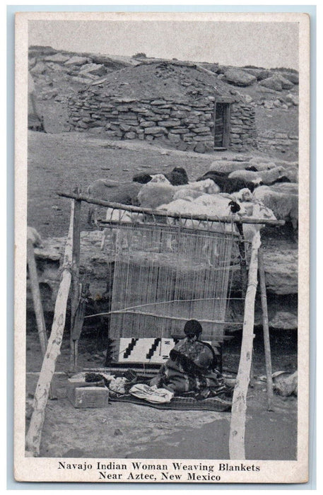 c1920's Navajo Indian Woman Weaving Blankets Near Aztec New Mexico NM Postcard