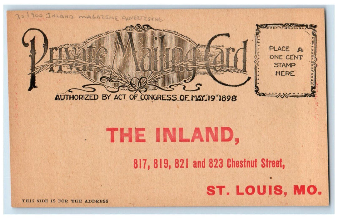 c1900 Inland Magazine Advertising St. Louis Missouri MO Antique PMC Postcard