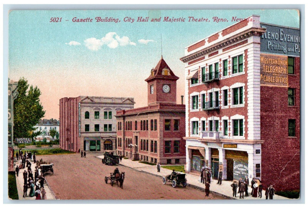 c1910 Gazette City Hall Theatre Reno Nevada NV Antique Unposted Postcard