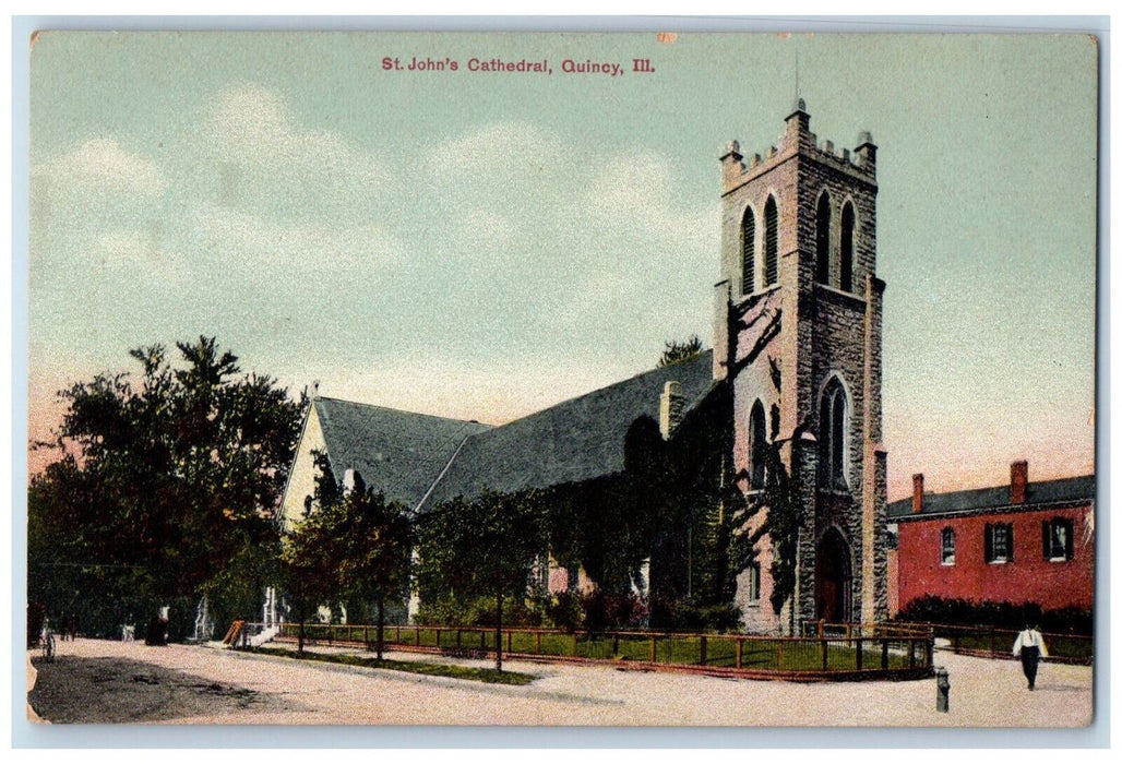 c1910 St. John's Cathedral Quincy Illinois IL Antique Unposted Postcard