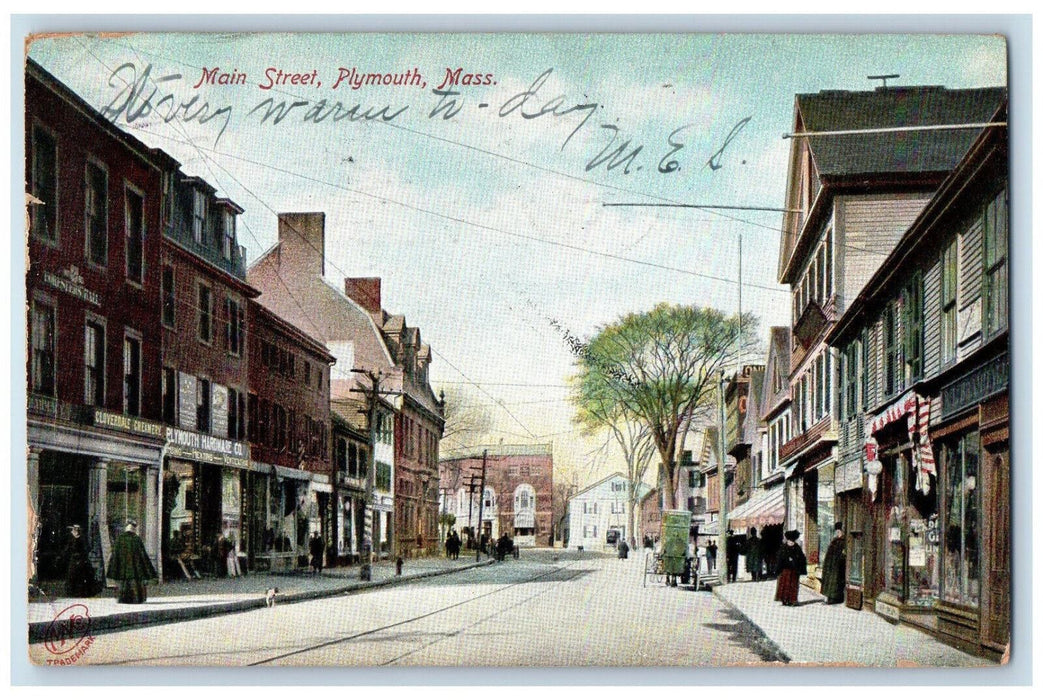 1906 Creamery Hardware Main Street Plymouth Massachusetts MA Postcard