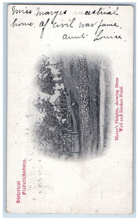 1903 Marye's Heights Stone Wall Historical Fredericksburg Maryland MD Postcard