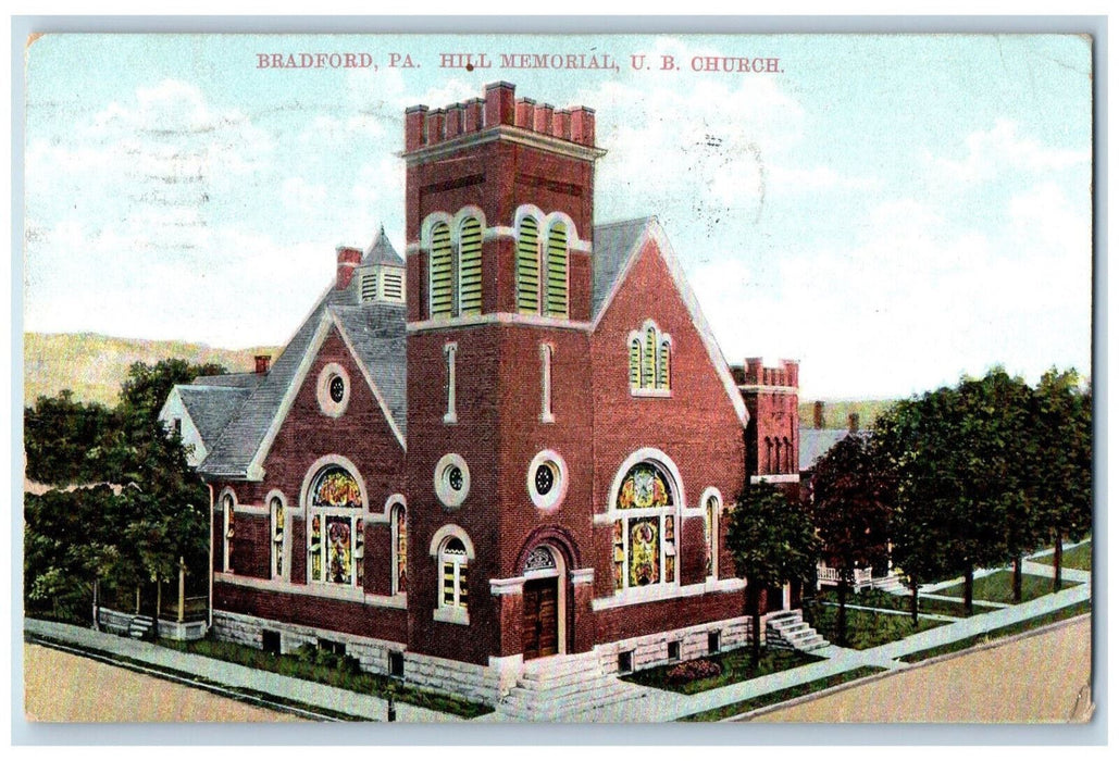 1911 Hill Memorial U.B. Church Bradford Pennsylvania PA Antique Postcard