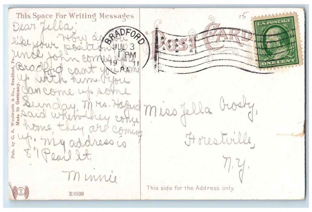 1911 Hill Memorial U.B. Church Bradford Pennsylvania PA Antique Postcard